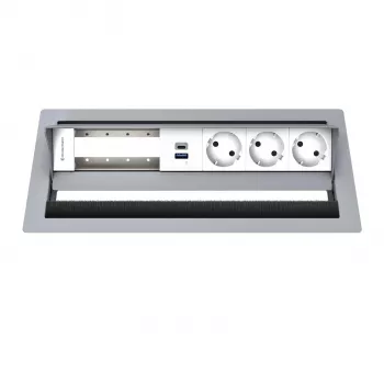 Kindermann CP Standard² Panel de conexión de mesa 6 tomas con 3x corriente y 1x función de carga USB-A, plata
