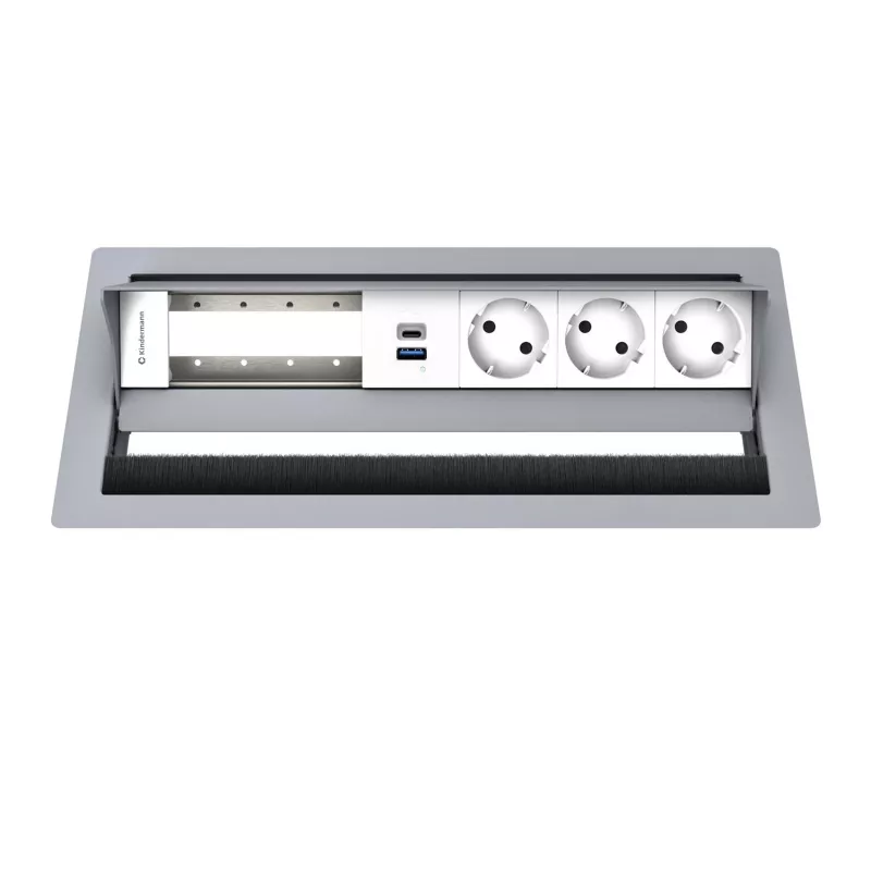 Kindermann CP Standard² Panel de conexión de mesa 6 tomas con 3x corriente y 1x función de carga USB-A, plata