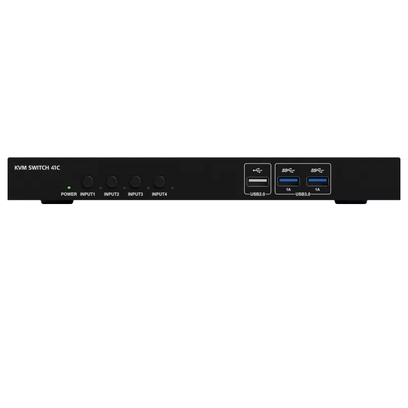 Kindermann KVM Switch 41C - Switch KVM digital de 4 puertos con DVI-D, USB, audio, emulación EDID