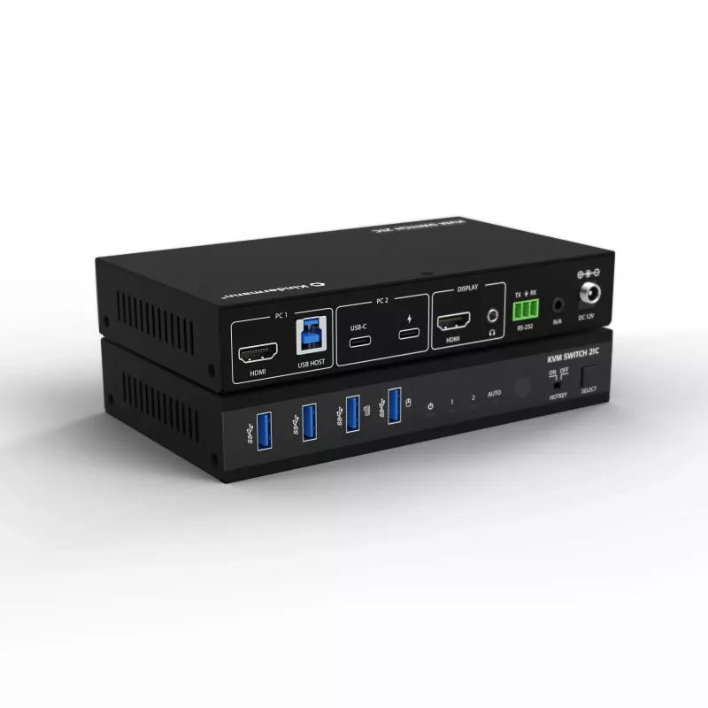 Kindermann KVM Switch 21C - Switch KVM DVI-I de 2 puertos con audio y hub USB