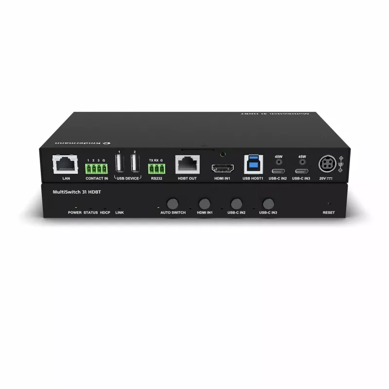 Kindermann MultiSwitch 31 HDBT 2.0 Transmisor / Switch de presentación - 3x1 USB-C y HDMI sobre HDBaseT - Telnet - RS-232 - 4K UHD