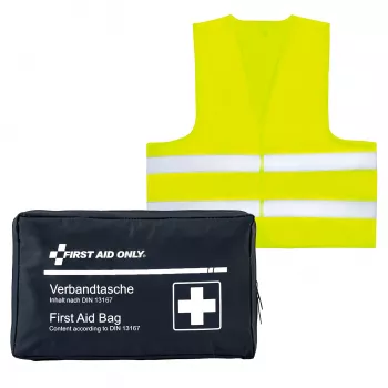 First Aid Only Botiquín de moto DIN 13167 Azul con chaleco reflectante
