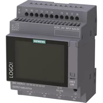 Siemens LOGO! 24 RCE módulo lógico con pantalla, 24V AC/DC, 8 entradas digitales, 4 salidas de relé, Ethernet