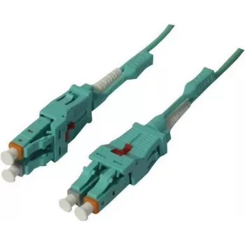 SYNERGY21 Cable de conexión de fibra óptica 10 m LC-LC dúplex OM3 Uniboot giratorio Push/Pull 2 mm LSZH aguamarina