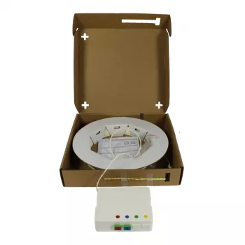 SYNERGY21 Caja compacta FTTH preensamblada, 2xSC/APC -> extremo abierto, 20m, 9/125µm, G.657.A2, 2 fibras, OD 2,2mm