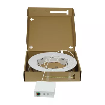 SYNERGY21 caja compacta FTTH premontada, 2xLC/APC -> extremo abierto, 40m, 9/125µm, G.657.A2, 2 fibras, DE 2,2mm