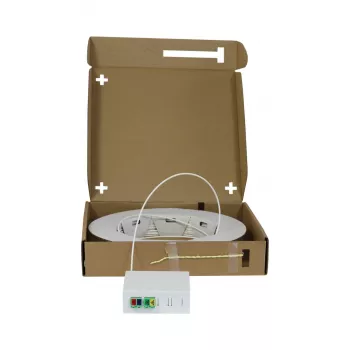 SYNERGY21 caja compacta FTTH preensamblada, 4xLC/APC a extremo abierto, 40m, 9/125µm, G.657.A2, 4 fibras, DE 2,2mm