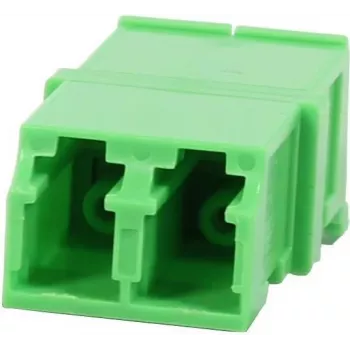 Synergy 21 S215678 adaptador acoplador de fibra óptica LC/APC dúplex monomodo 9/125µm cerámico PVC sin brida verde con obturador de protección láser
