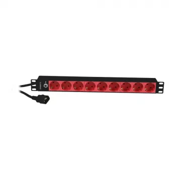 Regleta de enchufes Schuko Synergy 21 ALLNET de 19 pulgadas 1U 9 tomas con conector C14 10A Negro