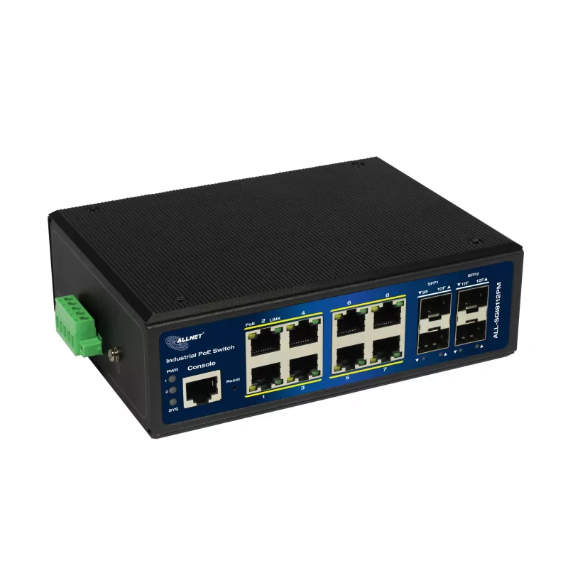 ALLNET ALL-SGI8112PM-BT Switch Ethernet Gigabit PoE++ Industrial Full Managed Layer2+, 12 puertos, 8x PoE++ (presupuesto 240W)