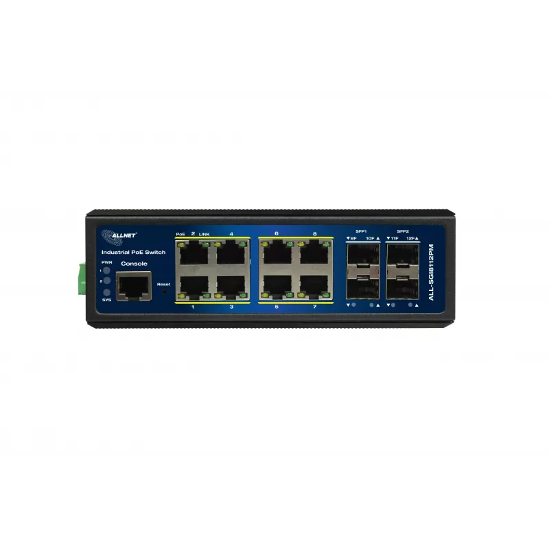 ALLNET ALL-SGI8112PM-BT Switch Ethernet Gigabit PoE++ Industrial Full Managed Layer2+, 12 puertos, 8x PoE++ (presupuesto 240W)