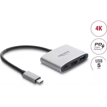 Adaptador Delock USB Type-C a HDMI 4K 60 Hz con USB Type-A y USB Type-C PD 3.1 140 W