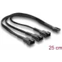 Divisor de cable de ventilador Delock 1 x conector hembra 4 pines PWM a macho + 2 x macho 4 pines (3 pines conectados) con funda trenzada 25 cm negro