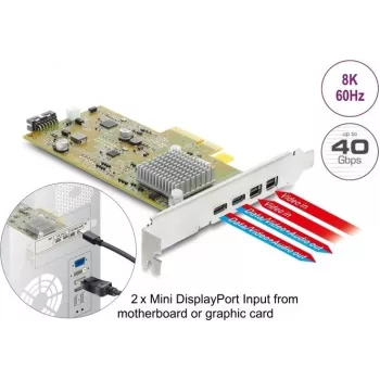 Tarjeta Delock PCI Express x4 a 2 x USB Type-C externos 40 Gbps (DP Alt Mode) hembra - formato Low Profile