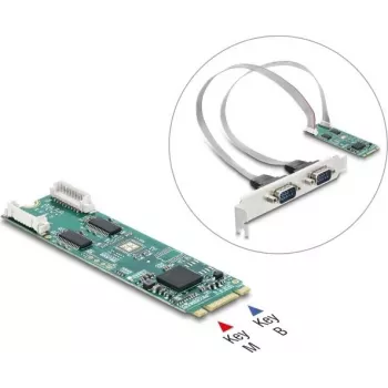 Delock tarjeta M.2 a 2 x serie RS-232 DB9 con soportes de ranura estándar y de perfil bajo
