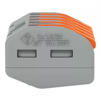 Bloque de bornes compacto WAGO 222-415 de 5 conductores con accionamiento por palanca, conexión de resorte, 32 A, 400 V, gris/naranja