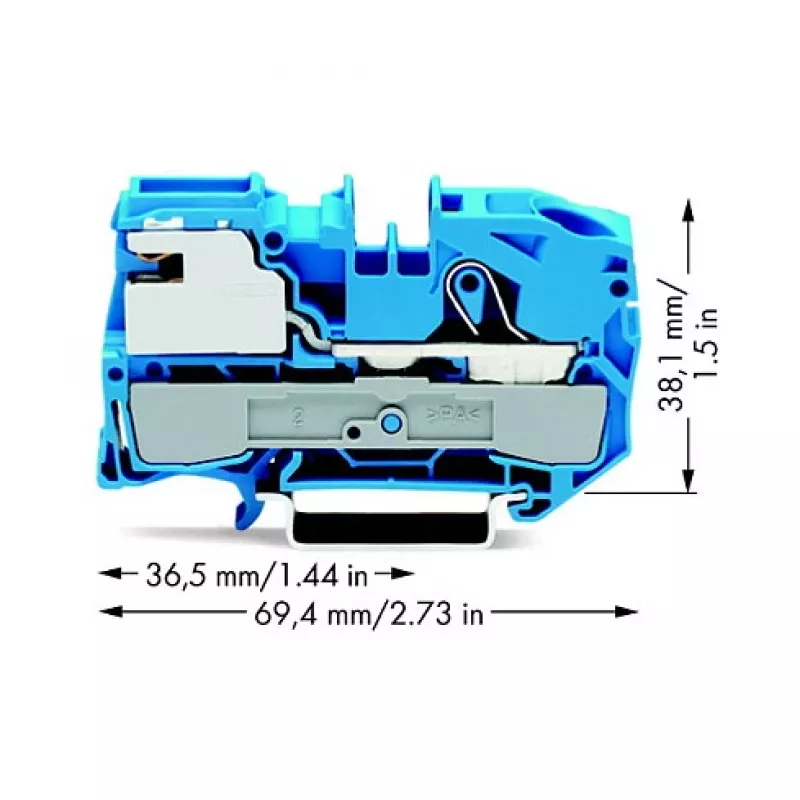 WAGO 2016-7114 Borne seccionable N de 1 conductor, Push-in CAGE CLAMP, azul
