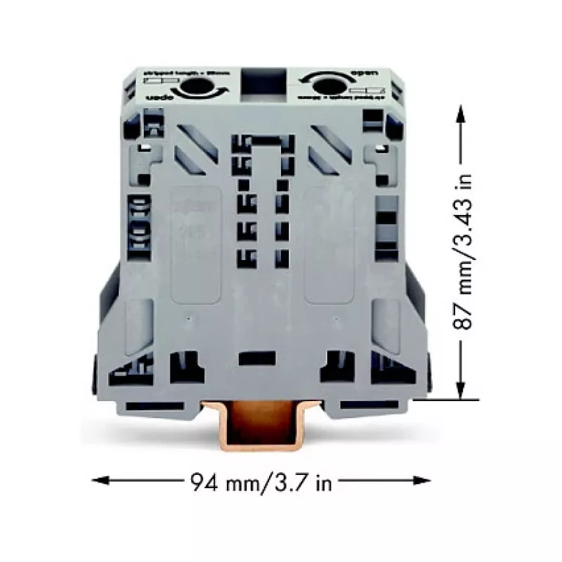 WAGO 285-150 Bloque de bornes de potencia CAGE CLAMP, 1 potencial, 2 conexiones, 10-50 mm², gris, carril DIN 35
