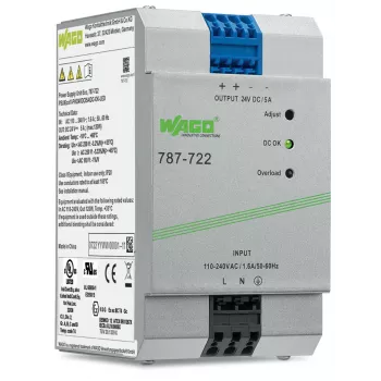 WAGO 787-722 Fuente de alimentación, 120 W, 24 V DC, 5 A, carril DIN, PFC activo