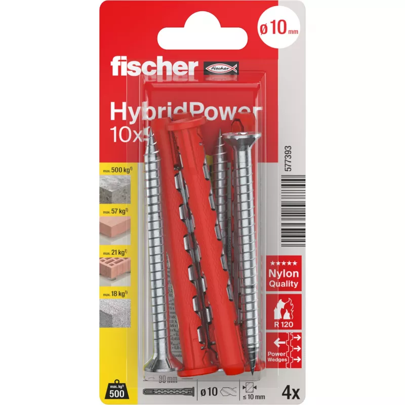 Fischer HybridPower 10x90 T K tornillo de construcción de acero inoxidable 10x90 mm Torx T40