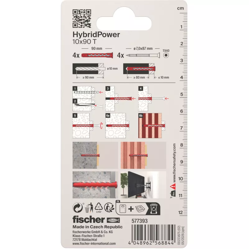 Fischer HybridPower 10x90 T K tornillo de construcción de acero inoxidable 10x90 mm Torx T40