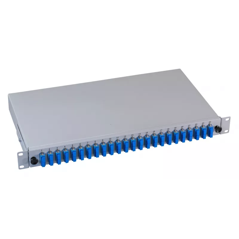 EFB Elektronik Panel de conexiones de fibra óptica - Montaje en rack - SC SM X 48 - Gris, RAL 7035 - 1U - 19 pulgadas