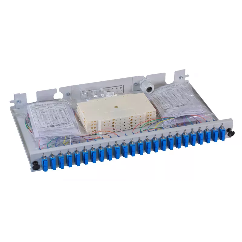EFB Elektronik Panel de conexiones de fibra óptica - Montaje en rack - SC SM X 48 - Gris, RAL 7035 - 1U - 19 pulgadas