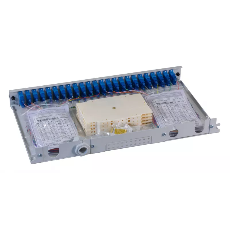 EFB Elektronik Panel de conexiones de fibra óptica - Montaje en rack - SC SM X 48 - Gris, RAL 7035 - 1U - 19 pulgadas