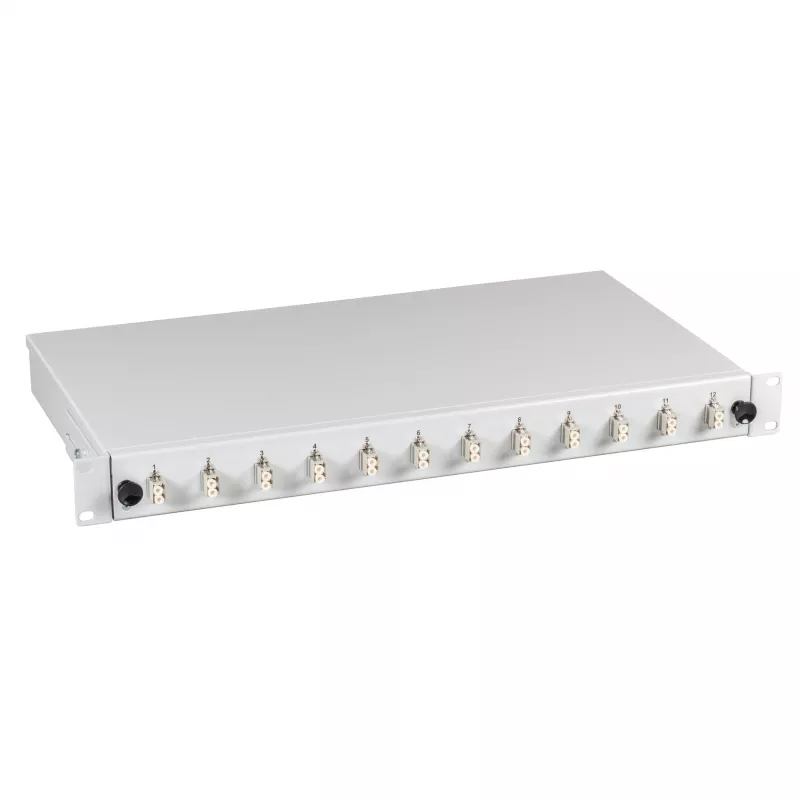 EFB caja de empalme LC 9/125µm OS2 cajón 1U 48 pigtails preterminados 24 acopladores dúplex