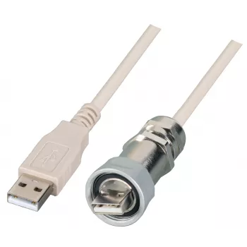EFB IP67 Prensaestopas USB 2.0 M20, conector macho USB Type-A a conector macho USB Type-A, 1,0 m, Plata/Negro