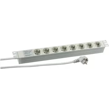 HEINRICH KOPP Unidad de distribución de energía (PDU) PROFIversal - Montaje en rack 19 pulgadas, 8 tomas Schuko CEE 7/3, protección contra sobretensiones, cable de 2m, 16A, 250V, Plata
