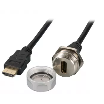 EFB Elektronik conector HDMI de panel IP67, M25, HDMI A-A hembra-macho, puerto de servicio, cordón de sujeción, 1,0 m