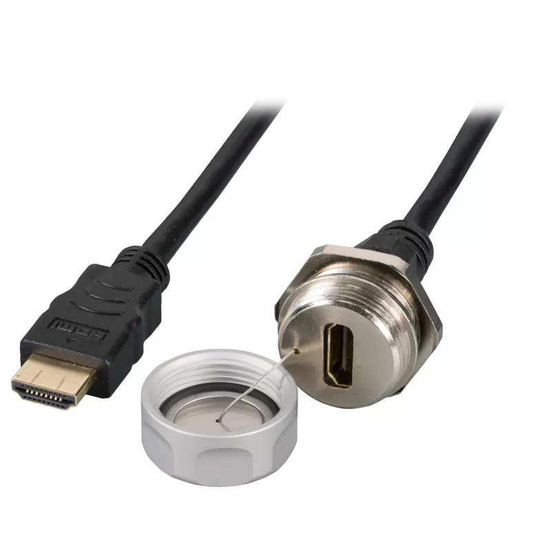 EFB Elektronik conector HDMI de panel IP67, M25, HDMI A-A hembra-macho, puerto de servicio, cordón de sujeción, 1,0 m