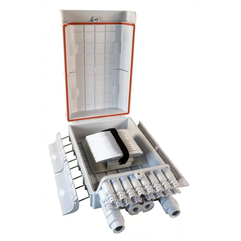 EFB Caja de distribución exterior FTTH IP65 para 96 fibras con casetes de empalme y almacenamiento de exceso de fibra (FTTH-BOX-OUT-6)