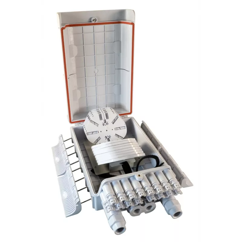 EFB Caja de distribución exterior FTTH IP65 para 96 fibras con casetes de empalme y almacenamiento de exceso de fibra (FTTH-BOX-OUT-6)