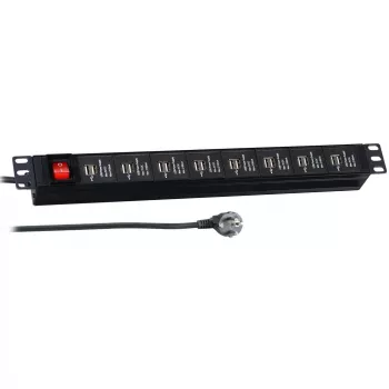 EFB Elektronik PDU de carga USB para rack 19 inch 1U - 16 puertos USB, entrada CEE 7/7, negro