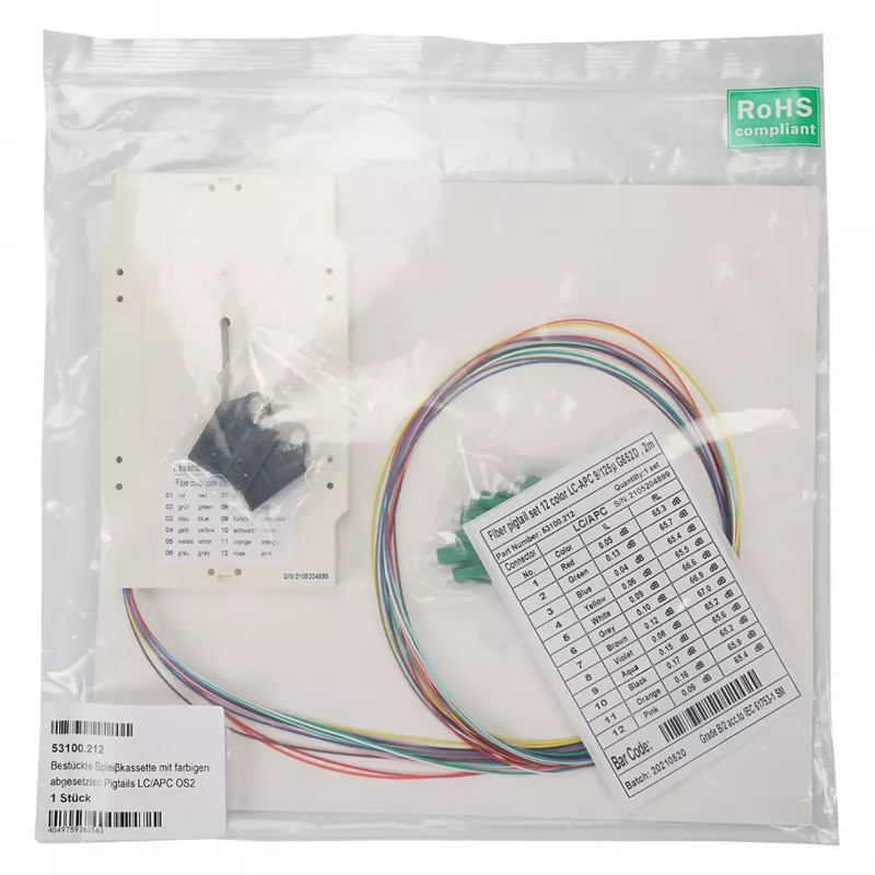 EFB Caset de empalme preensamblado con pigtails LC/APC OS2 codificados por colores - 0,8 m