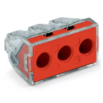 WAGO 773-173 caja de conexión, 3 polos, Push-Wire, 41A, 400V, rojo/transparente