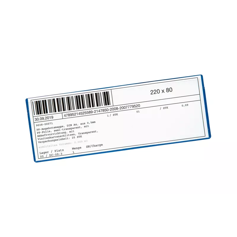 Eichner bolsillos para etiquetas, azul, 22,0 x 10,5 cm, 10 uds.
