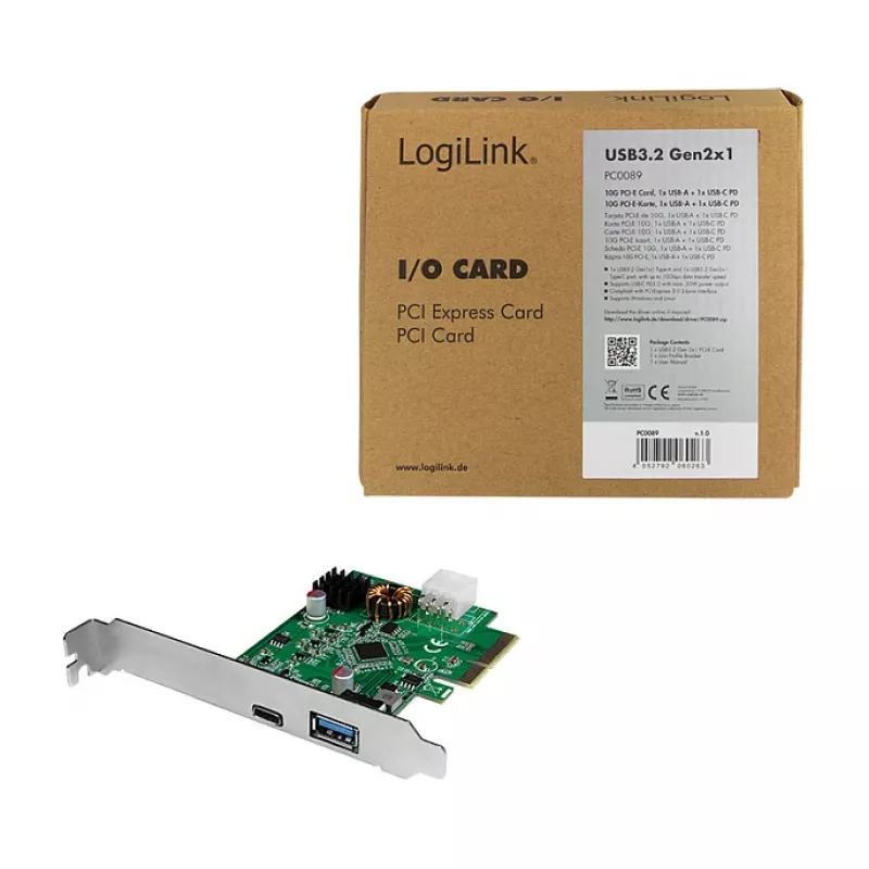 LogiLink tarjeta PCI Express USB 3.2, 5 Gbps, 2 puertos USB-A externos + 3 internos