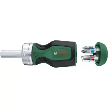 Bosch 1600A032UY Destornillador de carraca con 12 puntas (25 mm) acero S2, hexágono de 1/4