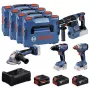 BOSCH POWERTOOLS Kit combo 18V atornillador a batería, atornillador de impacto, martillo perforador, amoladora angular (kit de 4 herramientas)
