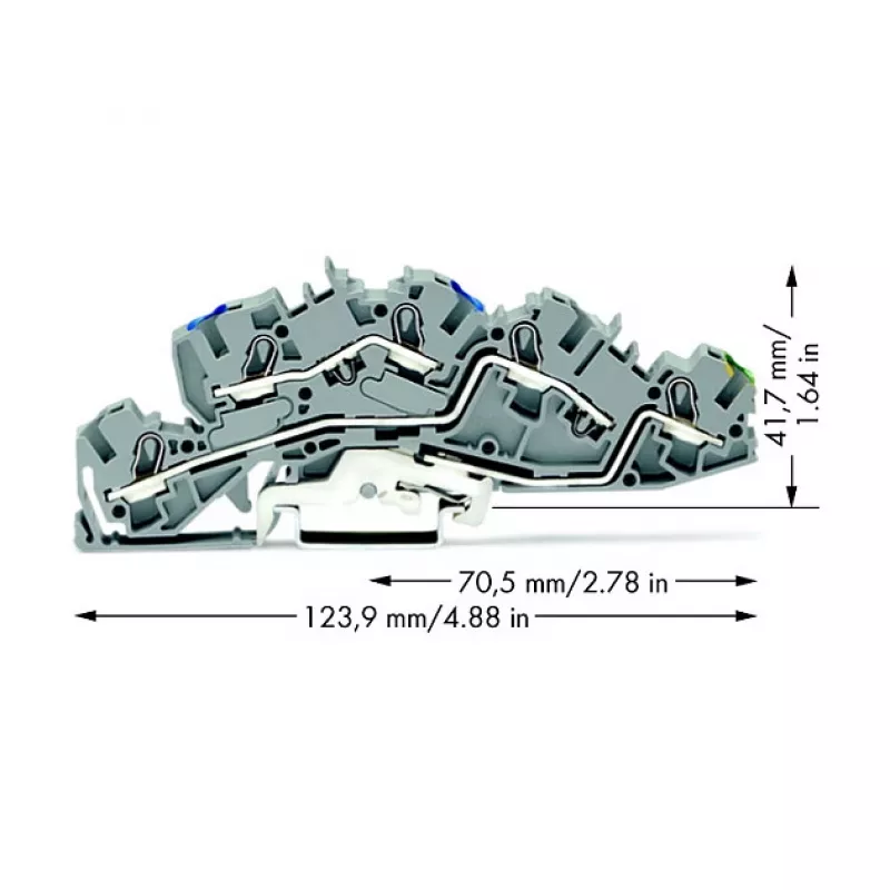 WAGO 2005-7646 borne de paso, 3 conductores, 400V, 24A, 2,5mm², gris