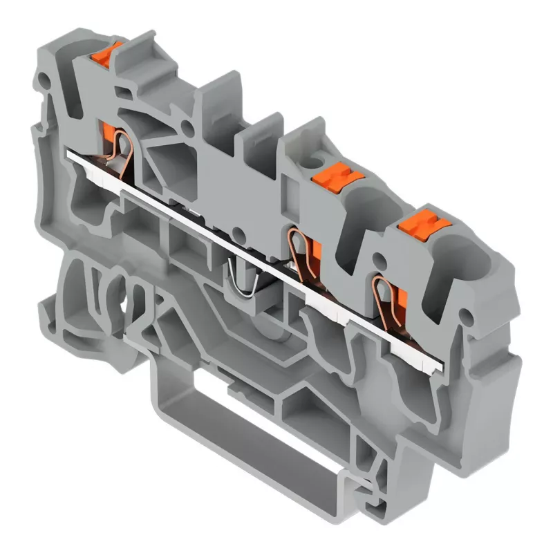 WAGO 2202-1301 - Borne de paso de 3 conductores con pulsador, 2,5 mm², gris