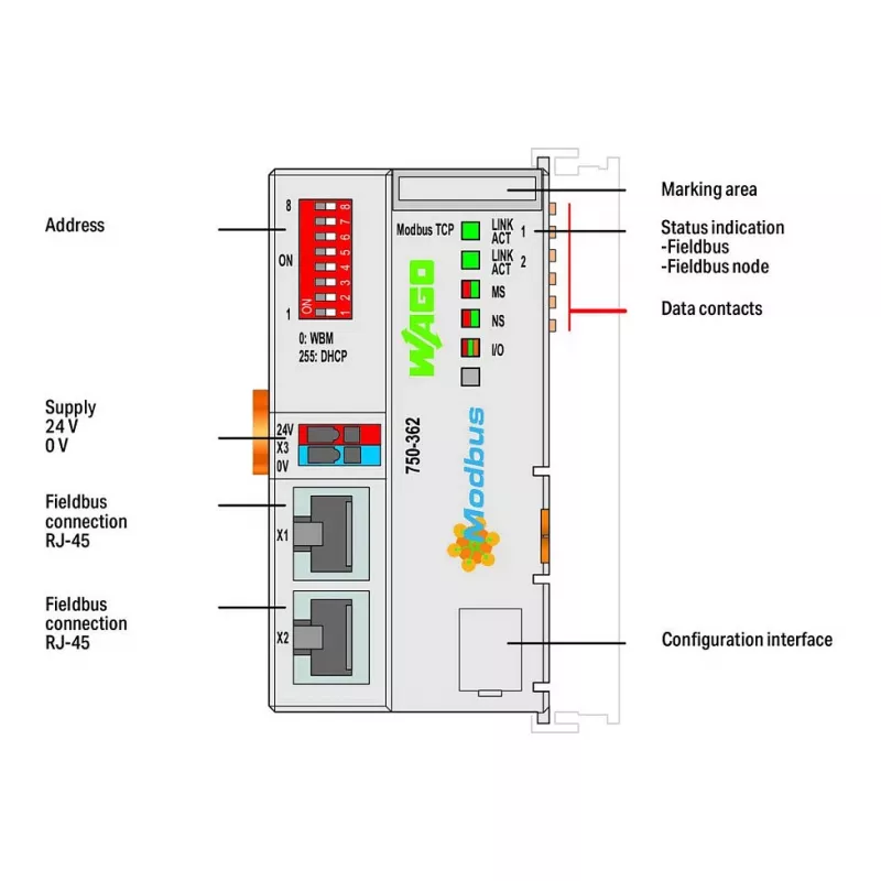 WAGO 750-362 Acoplador de bus de campo Modbus TCP - 4.ª generación