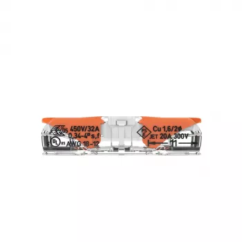 WAGO 221-2401 Conector de empalme en línea, 2 conductores, 0,2-4 mm², 600 uds., transparente/naranja
