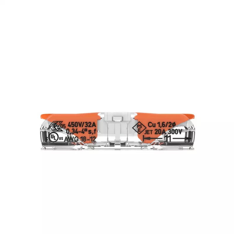 WAGO 221-2401 Conector de empalme en línea, 2 conductores, 0,2-4 mm², 600 uds., transparente/naranja