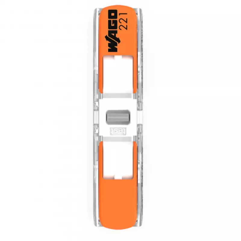WAGO 221-2401 Conector de empalme en línea, 2 conductores, 0,2-4 mm², 600 uds., transparente/naranja