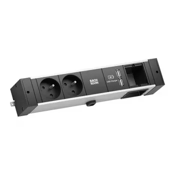Bachmann Desk Rail - 2 m - Interior - tipo E - Aluminio - Plástico - Negro - Plata - 2 tomas AC
