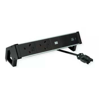 Bachmann Desk 2 regleta de enchufes de aluminio para escritorio - 2x enchufes UK Type G - cable de 2 m - negro